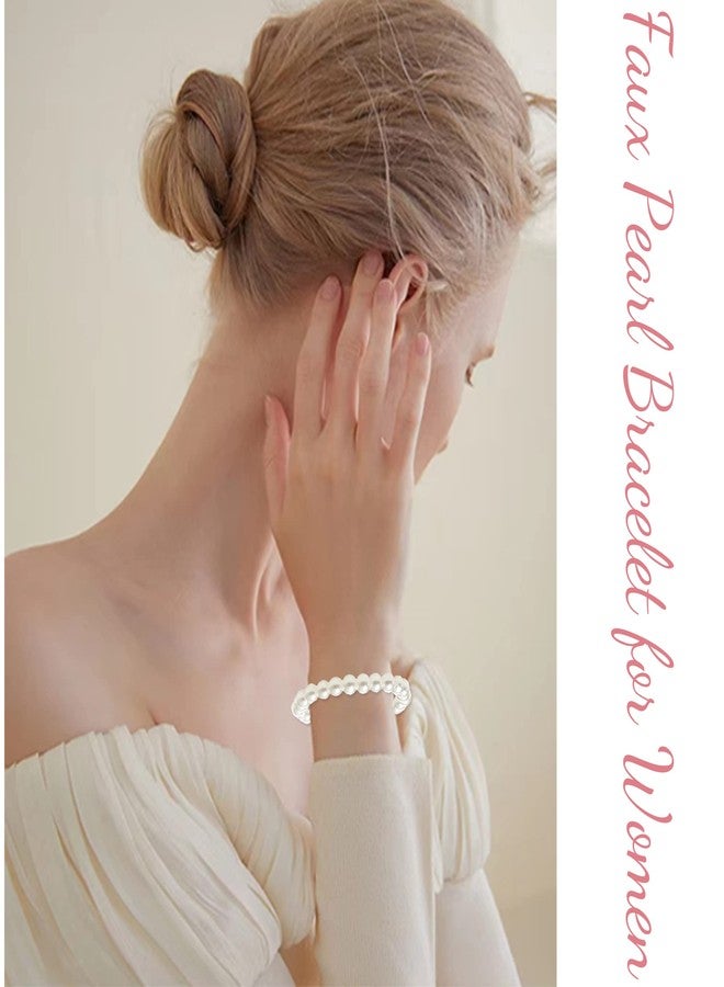 MOZAKA 30 Pieces 6mm/8mm Faux White Pearl Bracelets for Women Stackable Stretch Beaded Bracelets Simulated Pearl Bracelet Set for Bridesmaid Bridal Wedding Party Jewelry - Image 5